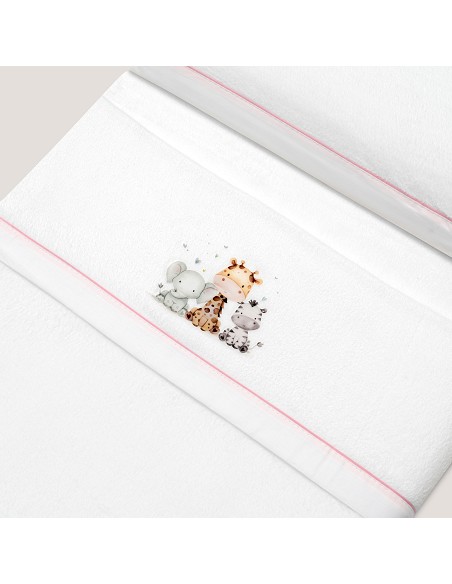 Triptico Minicuna Coralina Estampado Jirafa Elefante Bco/Rosa