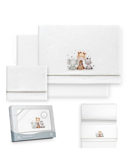 Triptico Minicuna Coralina Estampado Jirafa Elefante Bco/Verde