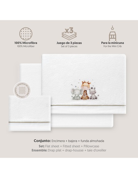 Triptico Minicuna Coralina Estampado Jirafa Elefante Bco/Verde