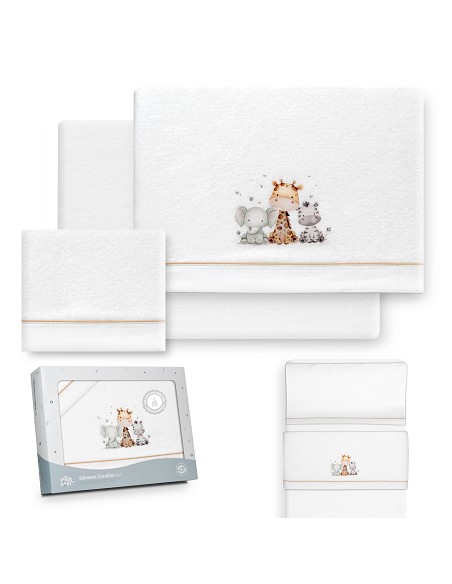 Triptico Minicuna Coralina Estampado Jirafa Elefante Bco/Beig