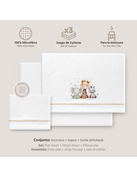 Triptico Minicuna Coralina Estampado Jirafa Elefante Bco/Beig