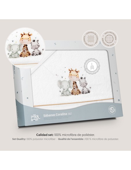 Triptico Minicuna Coralina Estampado Jirafa Elefante Bco/Beig