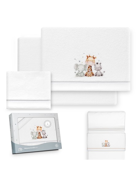 Triptico Minicuna Coralina Estampado Jirafa Elefante Bco/Gris