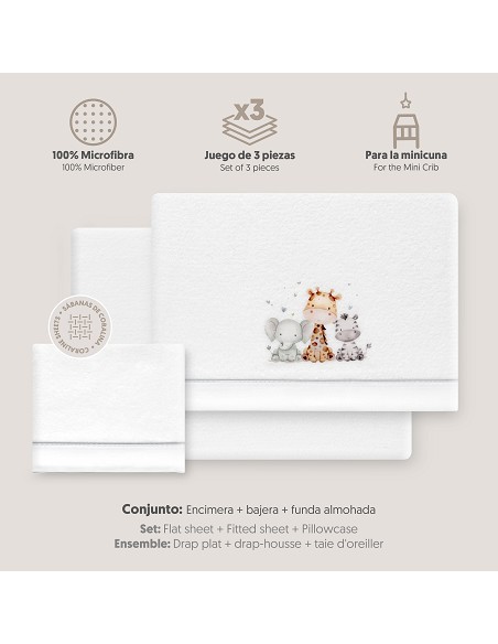 Triptico Minicuna Coralina Estampado Jirafa Elefante Bco/Gris