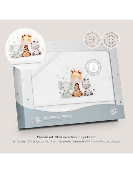 Triptico Minicuna Coralina Estampado Jirafa Elefante Bco/Gris