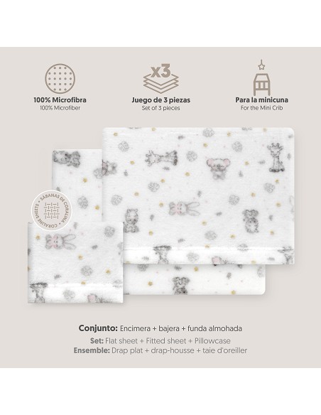 Triptico Minicuna Coralina Estampado Koala Bco/Rosa