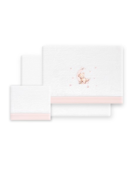 Triptico Minicuna Coralina Estampado Oso Luna Estrellas Bco/Rosa