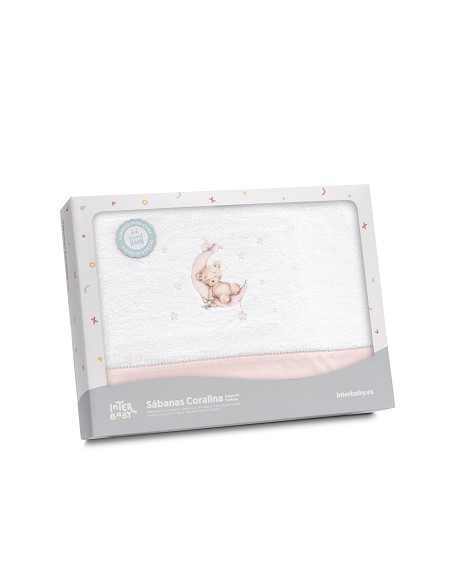 Triptico Minicuna Coralina Estampado Oso Luna Estrellas Bco/Rosa