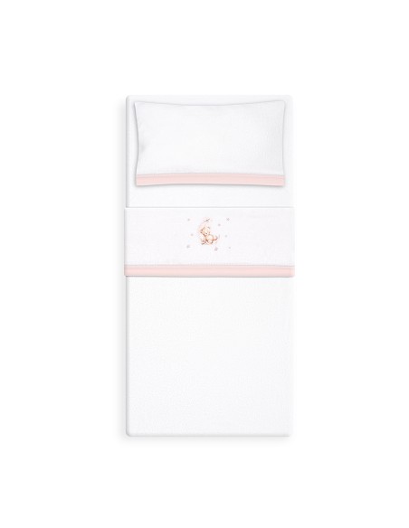Triptico Minicuna Coralina Estampado Oso Luna Estrellas Bco/Rosa