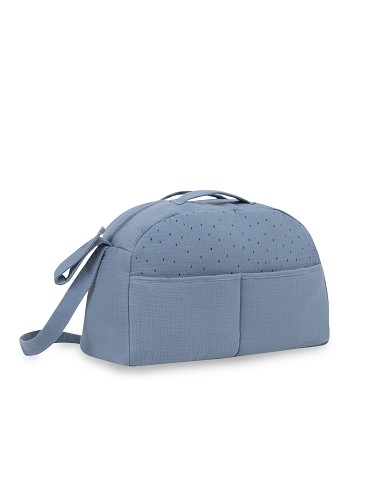 Bolso Maternal Muselina Modelo Puntos Petroleo