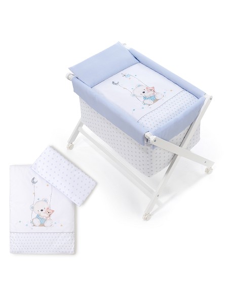 Minicuna+Textil Mod Oso Columpio Azul
