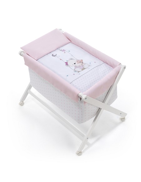 Minicuna+Textil Mod Oso Columpio Rosa