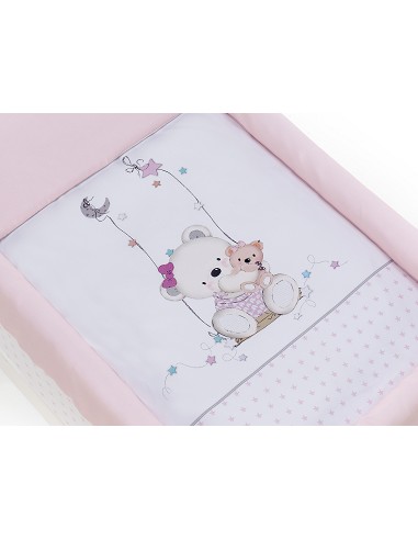 Minicuna+Textil Mod Oso Columpio Rosa