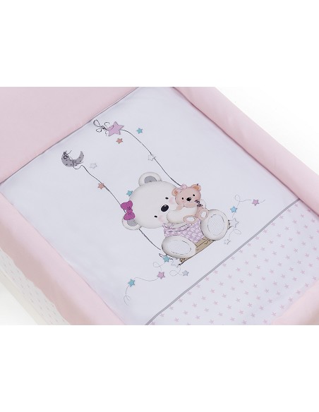 Minicuna+Textil Mod Oso Columpio Rosa