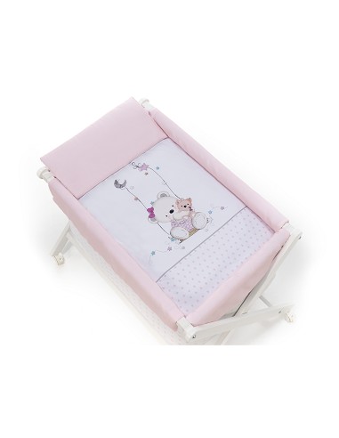 Minicuna+Textil Mod Oso Columpio Rosa