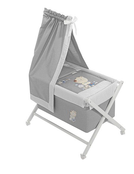 Minicuna Bco+Textil+Dosel  Mod Nature Azul