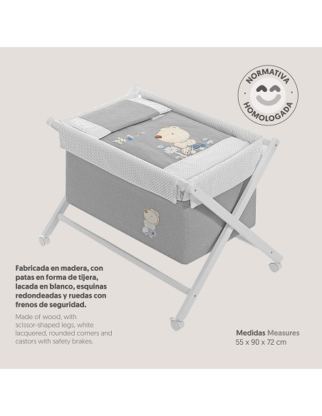 Minicuna +Textil Mad Bca Mod Nature Azul