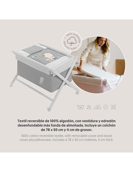 Minicuna +Textil Mad Bca Mod Nature Azul