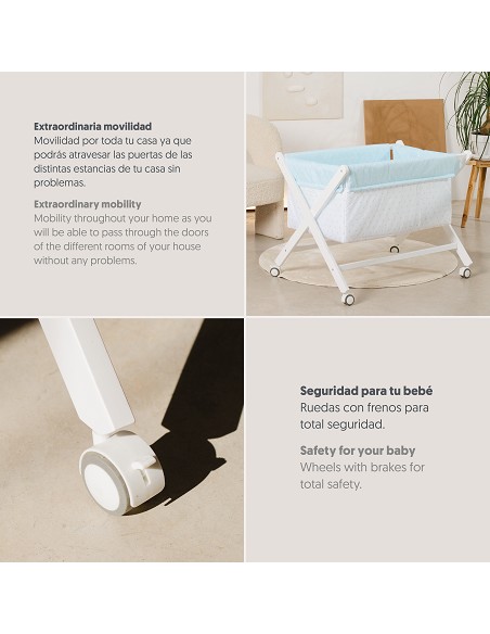 Minicuna +Textil Mad Bca Mod Nature Azul