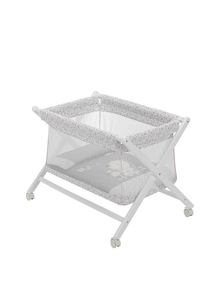 Minicuna  Transparente +Textil Bco Tijeras Mod Nature Rosa