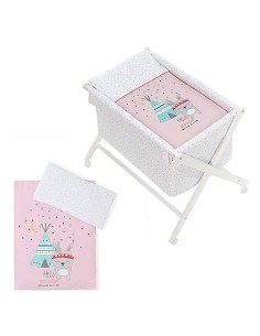 Minicuna Madera Tijera Mod Tipi Oso Rosa