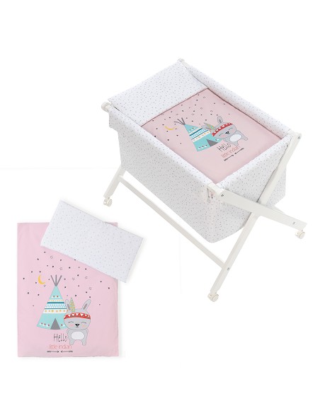 Minicuna Madera Tijera Mod Tipi Oso Rosa