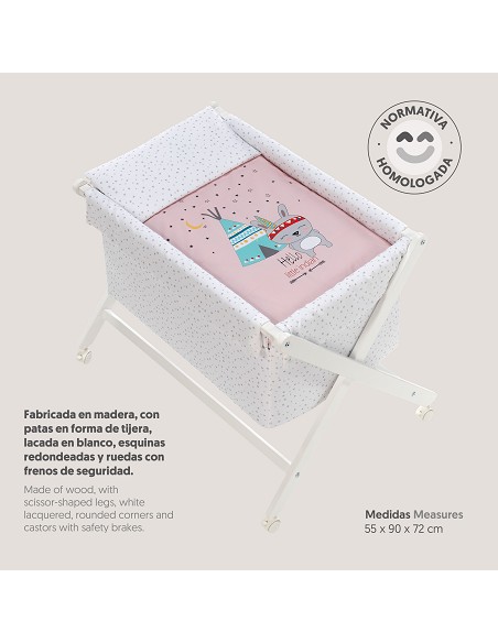 Minicuna Madera Tijera Mod Tipi Oso Rosa