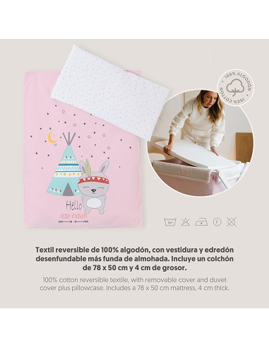 Minicuna Madera Tijera Mod Tipi Oso Rosa