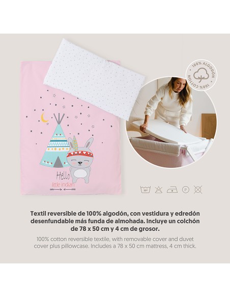 Minicuna Madera Tijera Mod Tipi Oso Rosa