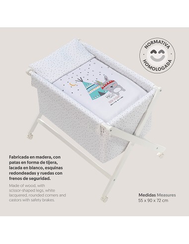 Minicuna Madera Tijera Mod Tipi Oso Blanco