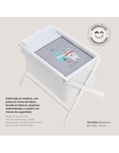 Minicuna Madera Tijera Mod Tipi Oso Gris