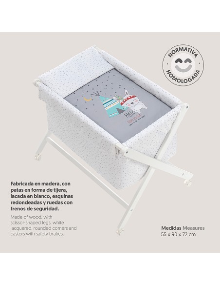 Minicuna Madera Tijera Mod Tipi Oso Gris