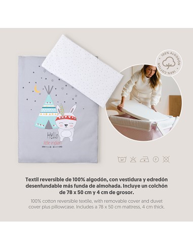 Minicuna Madera Tijera Mod Tipi Oso Gris