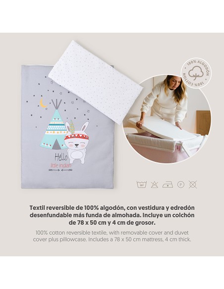 Minicuna Madera Tijera Mod Tipi Oso Gris