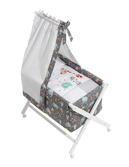 Minicuna Bco+Textil+Dosel  Mod Jungla Gris