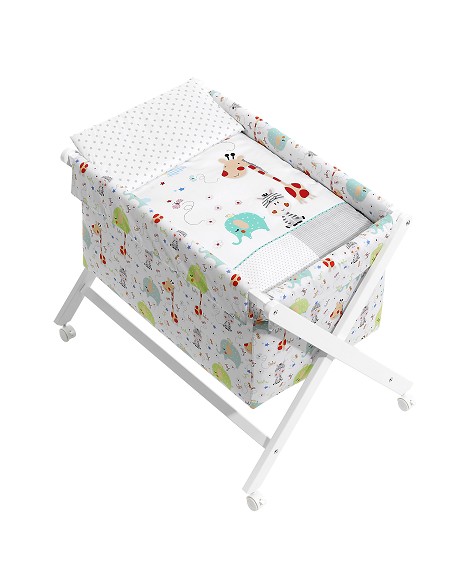 Minicuna +Textil Mad Bca Mod  Jungla Blanco