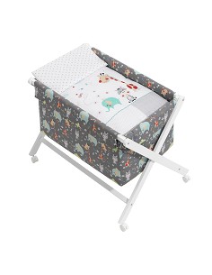 Minicuna +Textil Mad Bca Mod  Jungla Gris