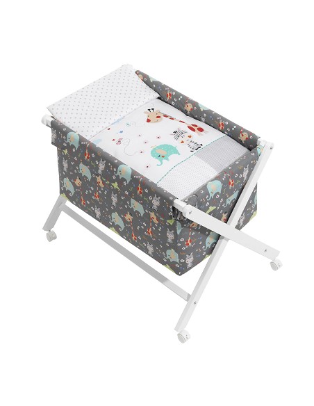 Minicuna +Textil Mad Bca Mod  Jungla Gris