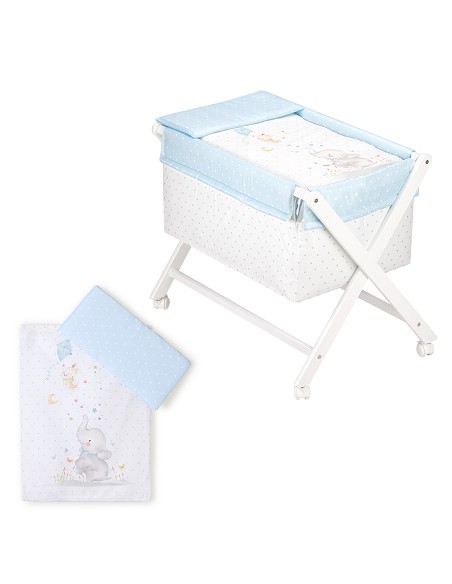 Minicuna+Textil Bco Mod Elefante Azul