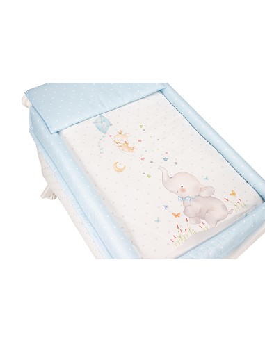 Minicuna+Textil Bco Mod Elefante Azul