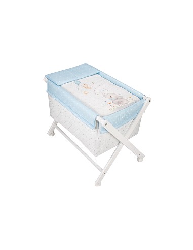 Minicuna+Textil Bco Mod Elefante Azul