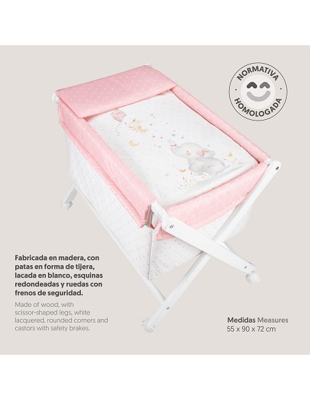 Minicuna+Textil Bco Mod Elefante Rosa