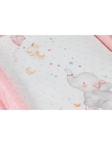 Minicuna+Textil Bco Mod Elefante Rosa