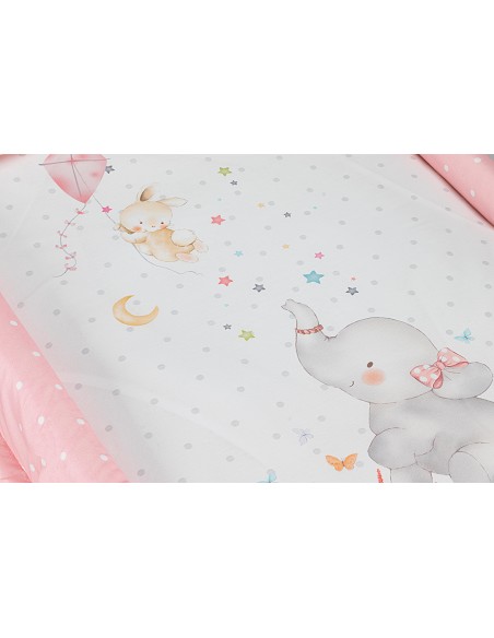 Minicuna+Textil Bco Mod Elefante Rosa