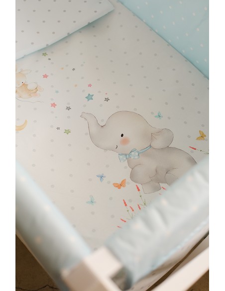 Minicuna+Textil Bco Mod Elefante Rosa