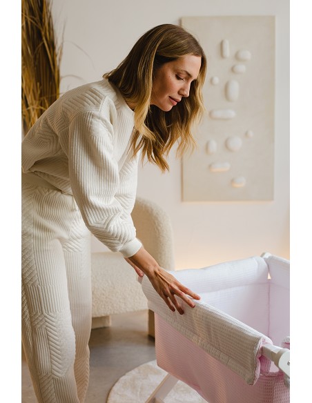 Minicuna+Textil Bco Mod Bear Sleeping Rosa