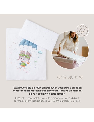 Minicuna+Textil Bco Mod Paracaidista Rosa