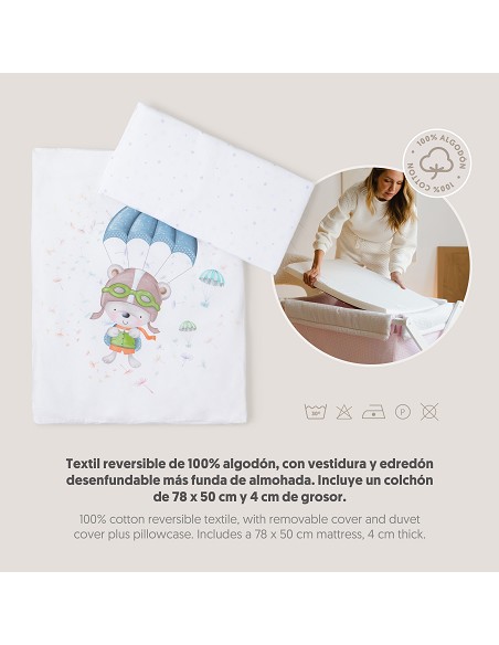 Minicuna+Textil Bco Mod Paracaidista Rosa