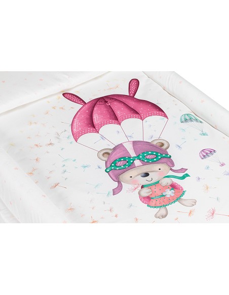 Minicuna+Textil Bco Mod Paracaidista Rosa