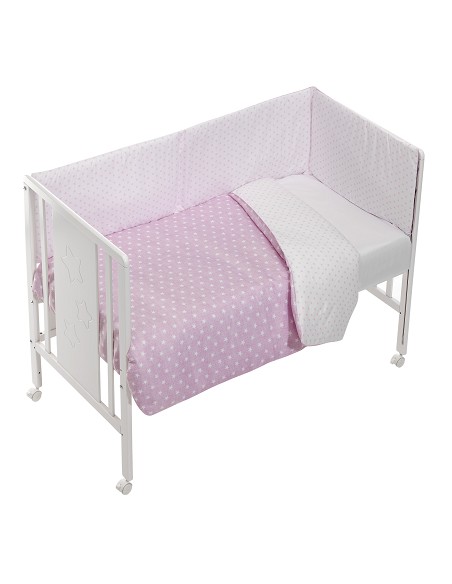 Coordinado Cuna (Nordico ) Mod Estrella(Protector+Coordinado) Rosa